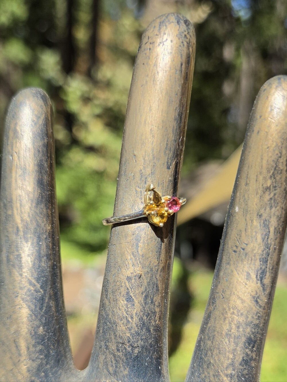 Tourmaline & Rhodalite Sterling & Gold Ring Sz6.5 - Picture 5 of 9